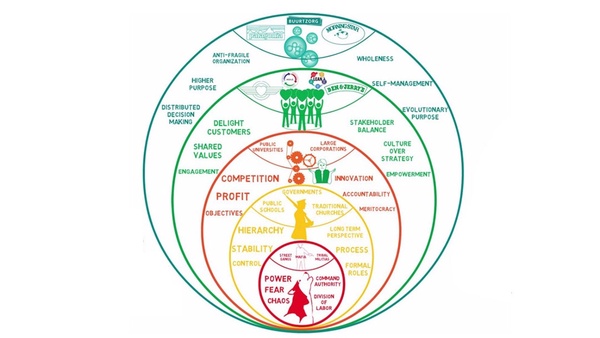 نمودار 1-  بلوغ سازمان
https://www.enliveningedge.org/views/reinventing-management-part-1-what-color-is-your-organization