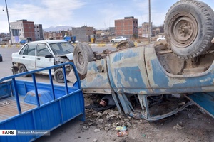 صحنه نمادین وقوع تصادف برای آغاز مانور آتش نشانان بجنورد