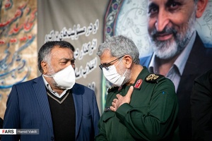 سردار اسماعیل قاآنی فرمانده نیروی قدس سپاه پاسداران و سردار مرتضی قربانی مشاور عالی فرمانده کل سپاه پاسداران در بزرگداشت سرلشگر شهید حجازی 