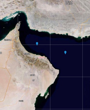 موقعیت استقرار ناو هواپیمابر یو اس اس تئودور روزولت و یو اس اس لینکلن در نزدیکی تنگه هرمز | منبع: ایران تایمز