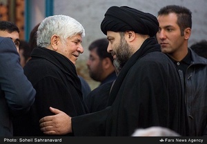 حجت الاسلام سیدعلی موسوی اردبیلی و محمد هاشمی رفسنجانی در مراسم ختم آیت‌الله موسوی اردبیلی 