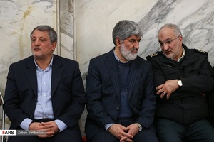 علی مطهری نماینده مجلس شورای اسلامی و محسن هاشمی رئیس شورای شهر تهران در مراسم بزرگداشت شهیدان حافظ امنیت در مدرسه عالی شهید مطهری  /6  اسفند 96