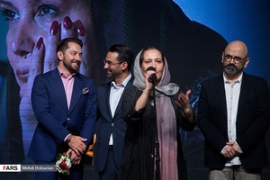 حبیب رضایی، آزیتا موگویی، محمد جواد آذری جهرمی و بهرام رادان  در  مراسم اختتامیه جشنواره فیلم سینما تورز