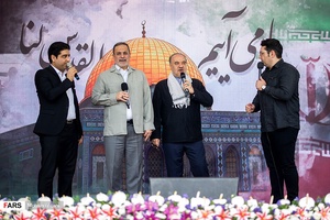 مسعود سلطانی‌فر وزیر ورزش و جوانان  و سید محمد بطحایی وزیر آموزش و پرورش در راهپیمایی روز جهانی قدس ۹۸ 